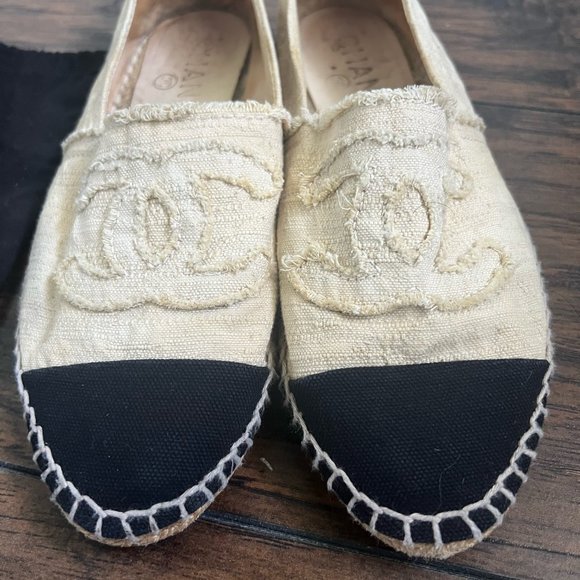 Chanel Beige Canvas Logo Espadrilles Flats Size EU 38 - Picture 1 of 9